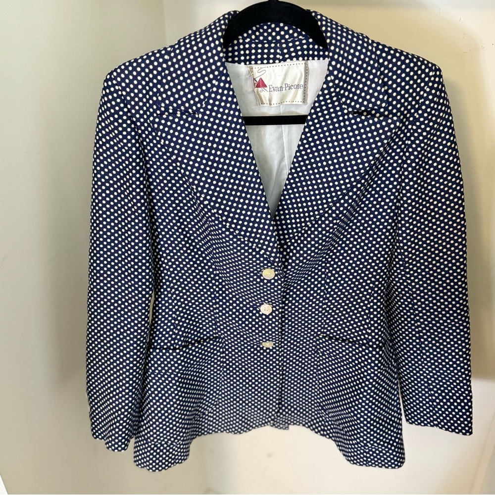 Vintage Evan Picone Navy Polka Dot Women's Blazer